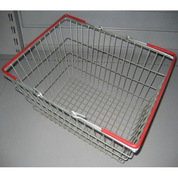Grocery Store 19L Hand Shopping Basket Zinc Coated Silver Metallic Storage