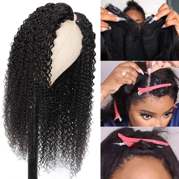 8-32inch V Part Wig Human Hair Raw Burmese Hair for Natural Hairline and Kinky Curly Look
