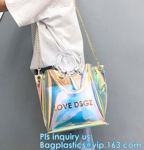 fashion shopping clear pvc tote bag, Luxury PVC Printed Women Handbags, Professional design PVC handbags with zipper