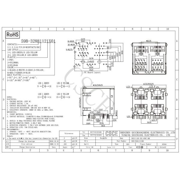 2 X 2 Port 8P8C Modular Jack , 8 Pin Ethernet Connector LCP Housing Material