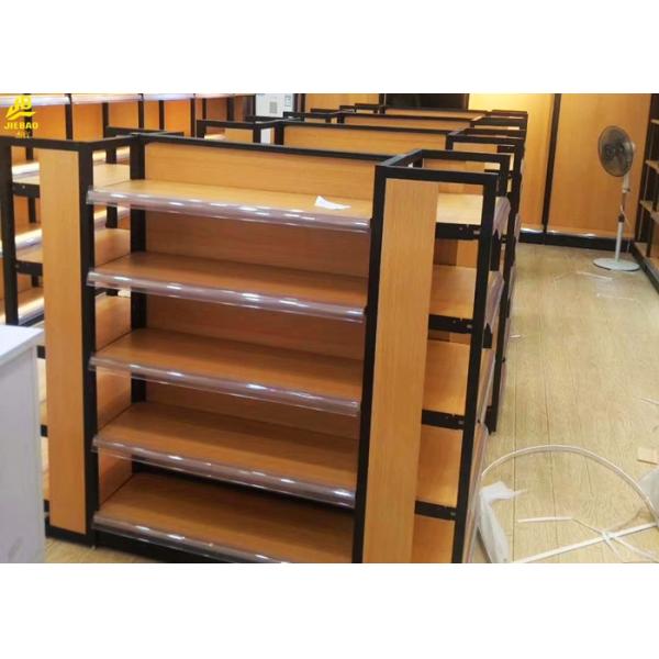 25MM MDF Layer Wood And Metal Shelves Black Steel Frames 1.4M High Double Side