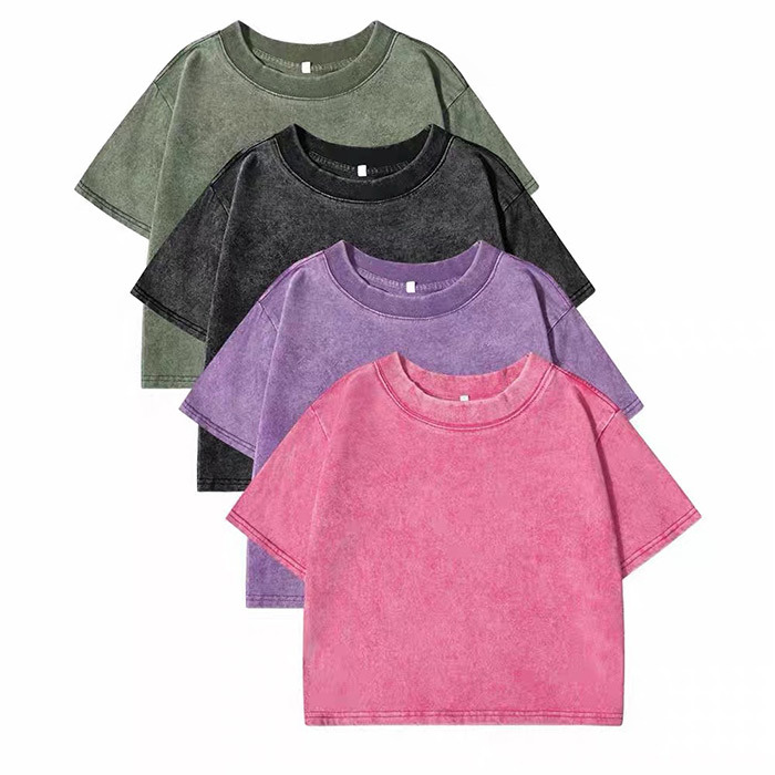 230GSM Watercolor T Shirt 73% Cotton Sorona Blend All Season T Shirt Snow Wash