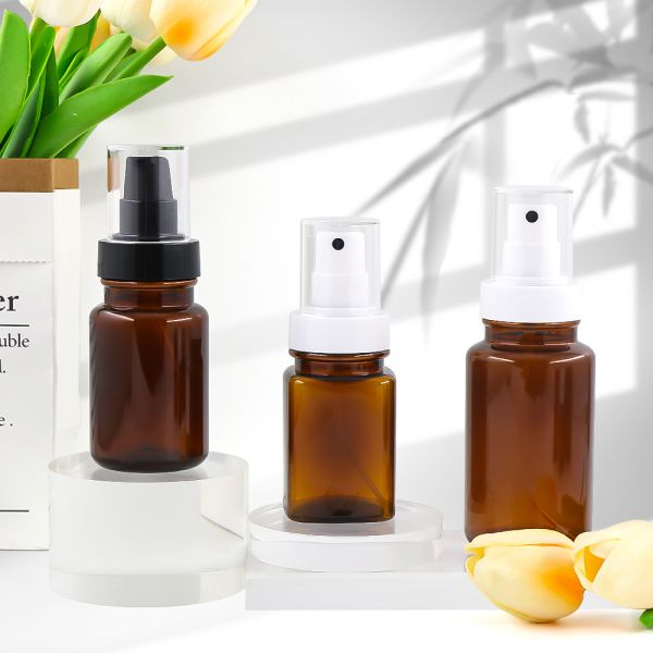 Light-Shielding Amber Plastic Cosmetic Bottle Set - Recyclable and Leakproof Packaging for Medical Skincare
