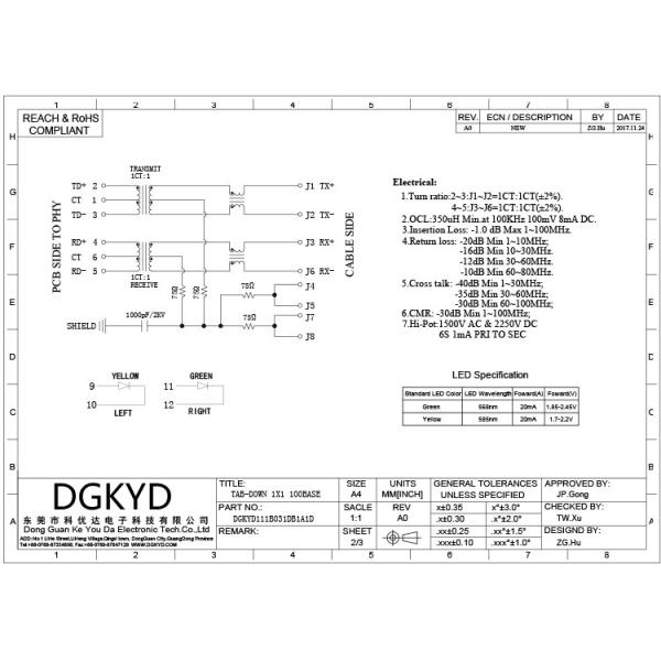 Правый держатель RJ45 модульный Джек PCB с трансформатором