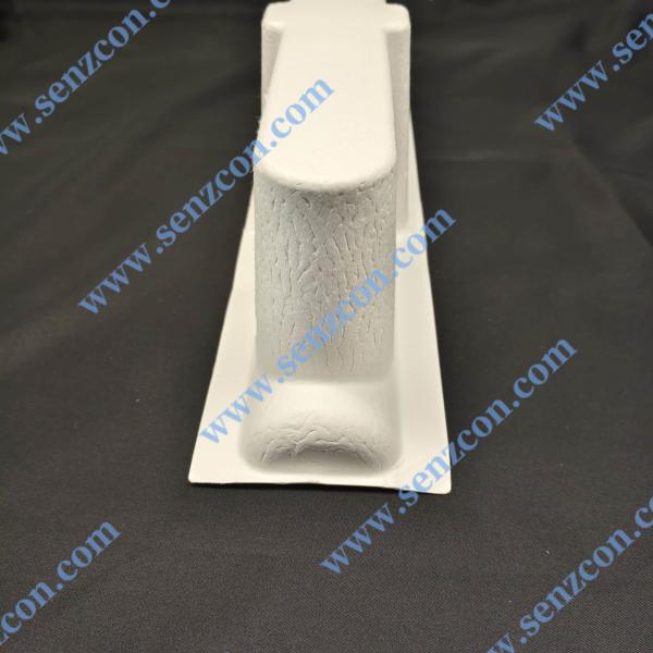 Paper pulp molding packaging for small household appliances. Foldable hair straighteners and hair curling irons. Environmentally friendly white paper pulp molding inner lining packaging.