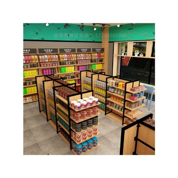 Single-Sided Wood Gondola Shelving for Versatile and Customizable Store Displays