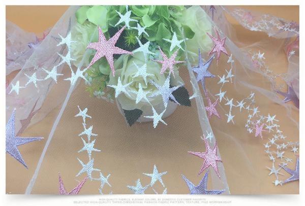 2018 summer new style mesh based Star  embroidery lace fabric /children'dress fabric