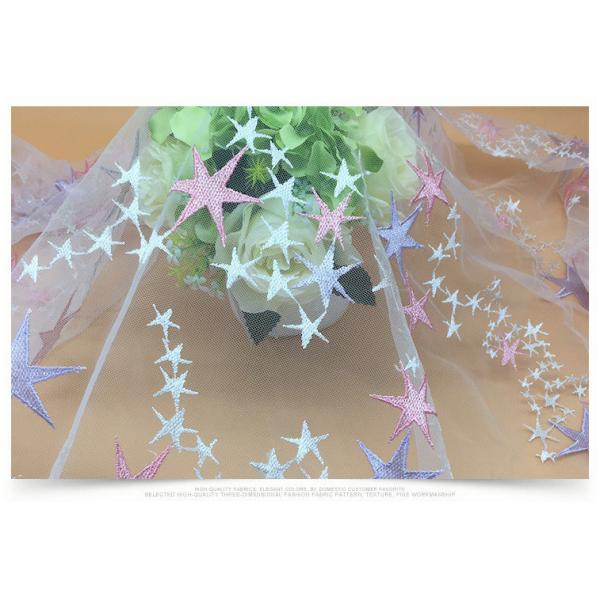 2018 summer new style mesh based Star embroidery lace fabric /children'dress fabric