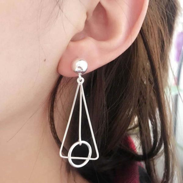 Women Korea Fashion Deometric Drawing 925 Sterling Silver Drop Dangle Earrings (058000)