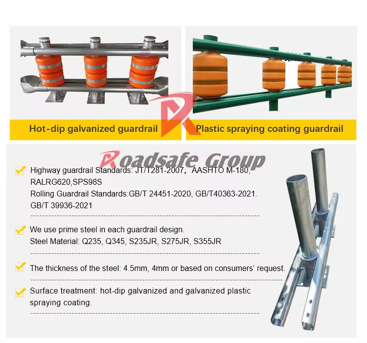 Highway Rolling Barrier System Safety Anti-Collision Guardrail Polyurethane Roller Bucket for Car Truck Crash Warning