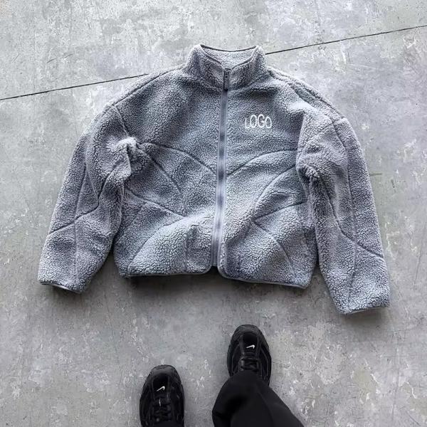 Korean Fashion Oem Custom Streetwear Sherpa Jacket Winter Coat Polar Fleece Warm Embroidered logo Sherpa Jacket Low Price