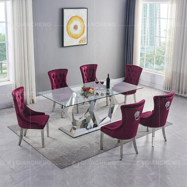 12mm Glass Top SS Dining Tables 6 Seater Home Furniture For Dining Room
