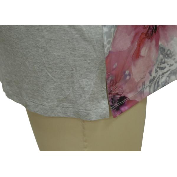 Grey Melange Jersey Ladies Casual T Shirts V Neckline With Rivets & Binding