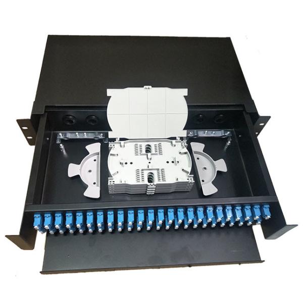 2U Rack Mount Fiber Optic Patch Panel with 48/96F Capacity and Pulling Push Type for Data Center Cable Management