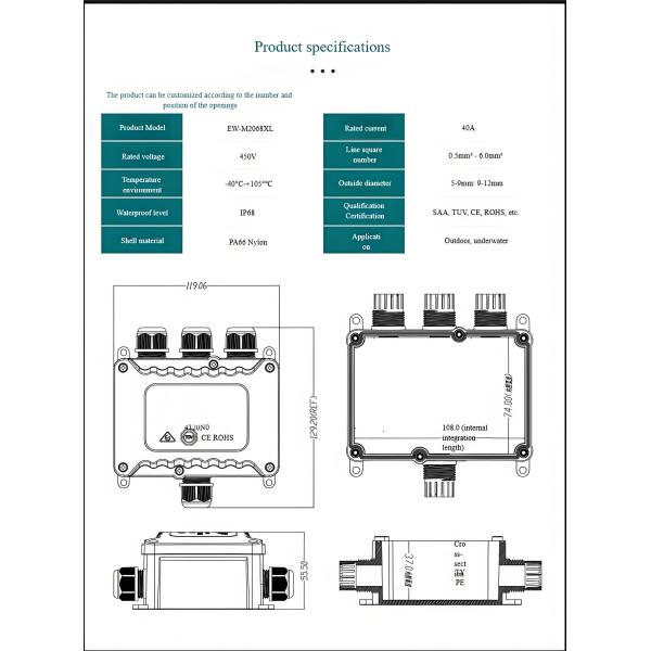 Waterproof Junction Box 1-in-3-out with IP68 Rating Split-Type