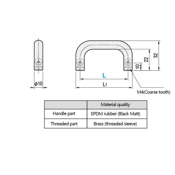 Rubber Small Black Industrial Cabinet Pulls Internal Thread Type