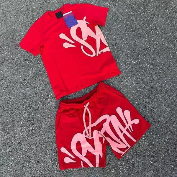 Logo personnalisé Embroidery appliqué Patches High Street Impression T-shirts T-shirt à la mode à manches courtes Coton survêtement court ensemble pour hommes