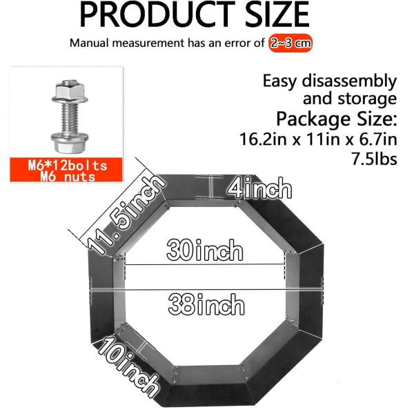 Heavy Duty Steel DIY Campfire Fire Pit Insert Ring Liner Octagon 38