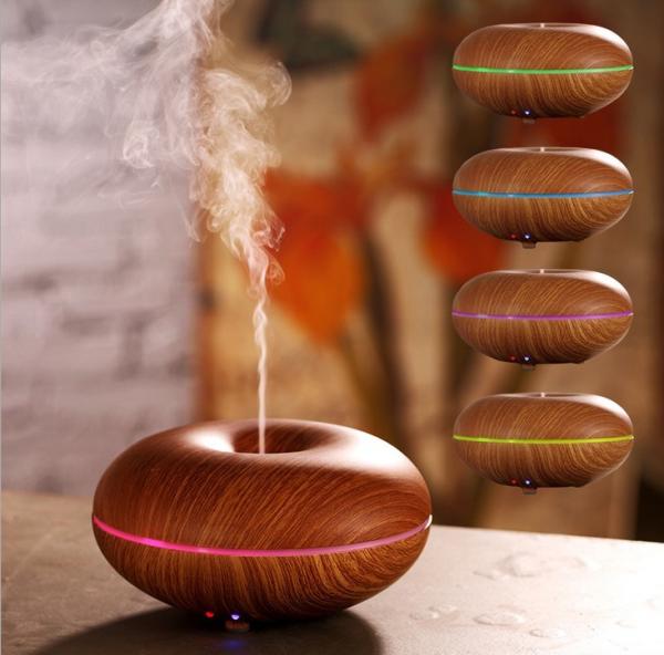 Ultrasonic electric portable aromatherapy essential oil diffuser wood with 7LED light 100ml GK-HU01