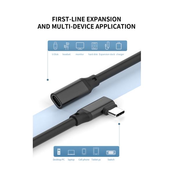 3.1 Nylon Braided USB Cable Type C Extension Male To Female Angle Plug