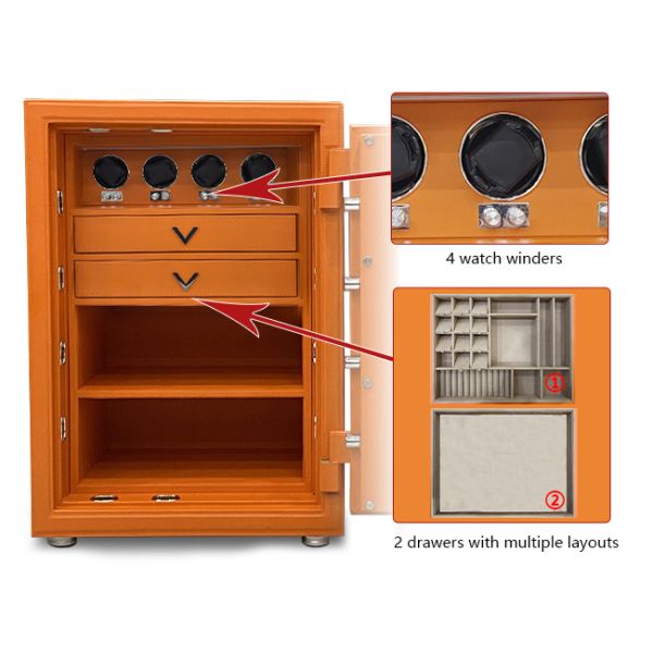Leather-Covered Fireproof Jewelry Safe Limited Edition with Watch Winder