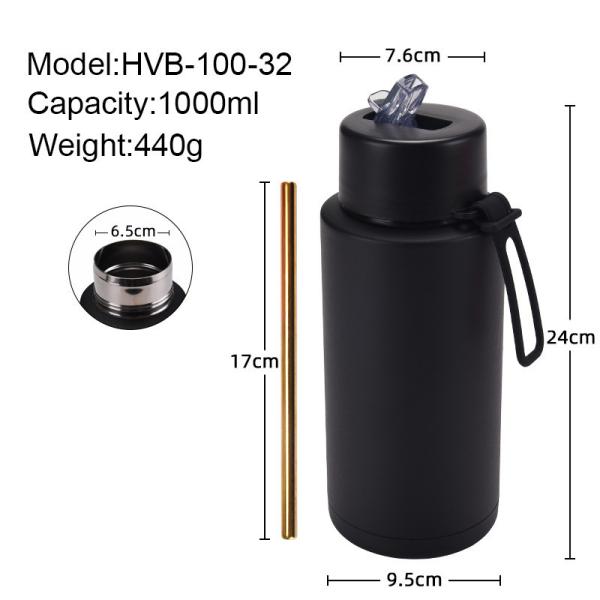 304 Stainless Steel Eco-Friendly 32oz Double Wall Insulated Water Bottle with Straw