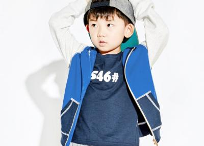 Contrast Color Terry Kids Boys Clothes Full Open Navy Blue Hoodie OEM Service