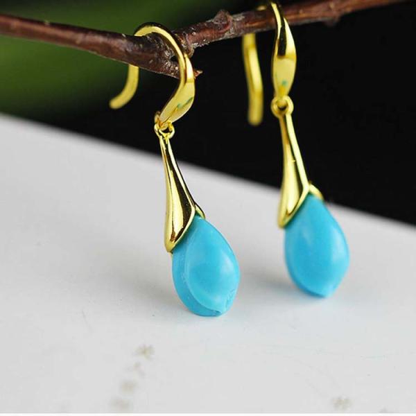 18K Gold Plated Sterling 925 Silver Turquoise Sculptured Tulip Drop Earring (EZ04925534)