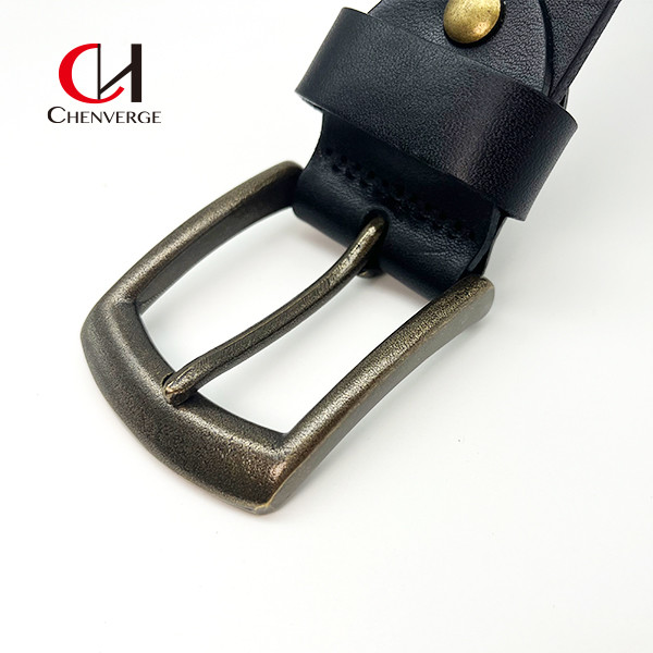 Standard Size Black And Brown Genuine  Leather Belt With Metal Buckle