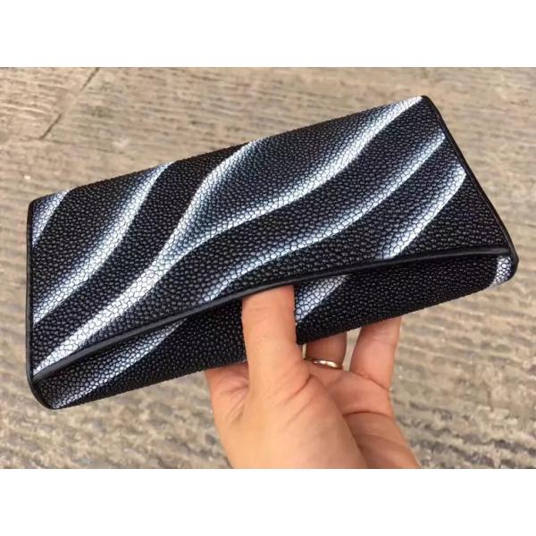 Authentic Stingray Skin Female Long Trifold Wallet Coin Case Genuine Leather Women Large Red Clutch Purse Lady Money Bag