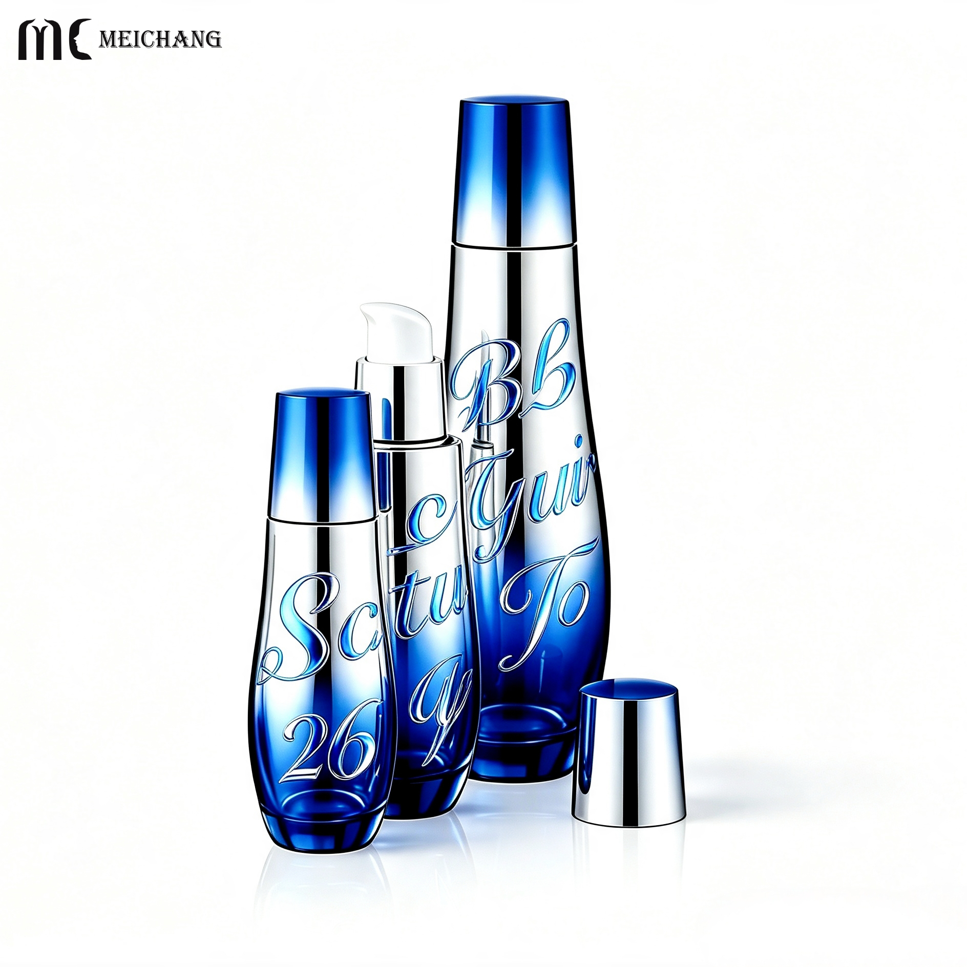 Chinese Style Embossed Glass Skincare Packaging Set with Gradient Finish , Custom Serum Bottle , Lotion Bottle & Cream Jar(MC-315)