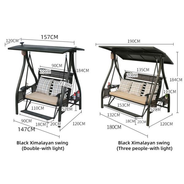Aluminum Frame Rattan 3 Person Metal Outdoor Swing With Canopy