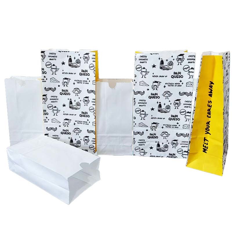 Custom SOS Paper Bags Self Opening Square Bottom Kraft Bags For Bakery Bread Takeaway Packaging