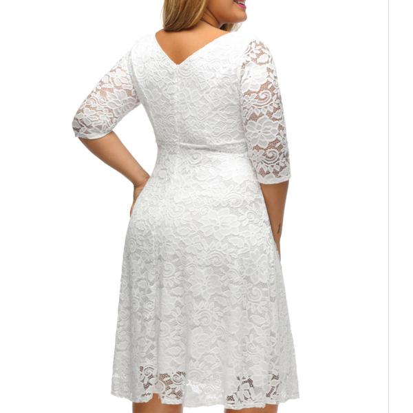 Fashion empire waist sexy women lace overlay plus size midi dress