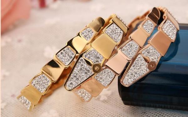 Trendy Fashion Snake Rose Gold Bangle for Girl Gemstone and Crystal Bangle Cuff Metal Bangle