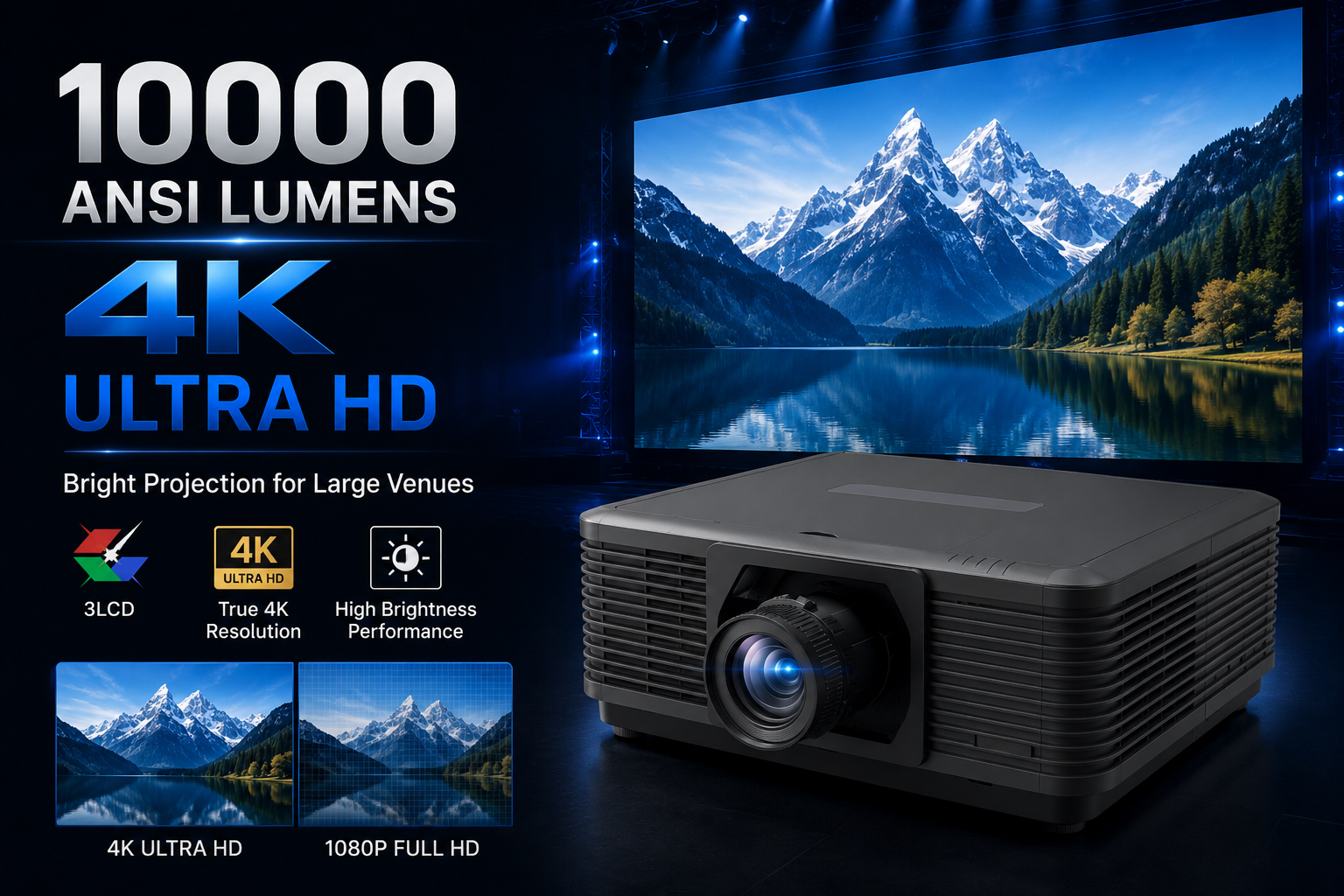 10000 ANSI Lumens 4K 3LCD Dual-Color Laser Projector