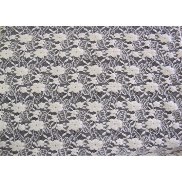 Ecological Standard White Brushed Lace Fabric For Wedding Dress , Embroidered