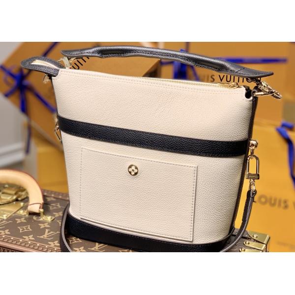 Small Genunie Black Printing Linning 25cm Cowhide Bucket Bag Handhold