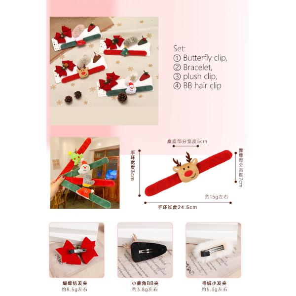 Christmas Slap Bracelets Kids Hair Bow Clips Barrettes Hairpin 43g With Santa Claus