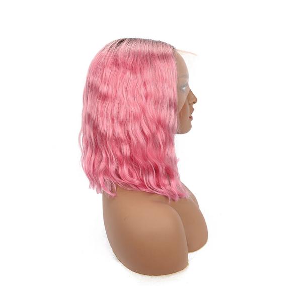 Double Weft 13 X 4.5 Wave Lace Front Human Hair Wigs 1b / Pink Color