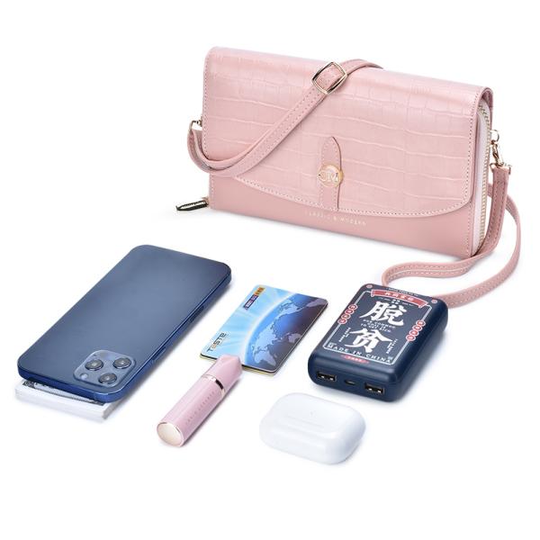 Polyester Lining Female Crossbody Bag 7cm 20cm Pink Leather Sling Bag