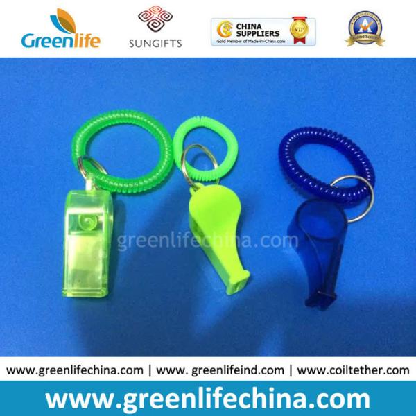 Customized Color Promotional Wrist Coil W/Plastic Whistle and Key Ring Gift