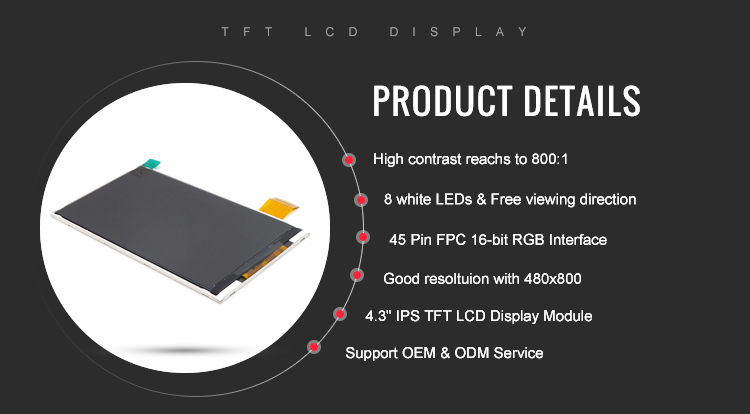 480x800 WVGA 45 Pin TFT Display LCD Screen 4.3 IPS Module With NT35510 Driver IC