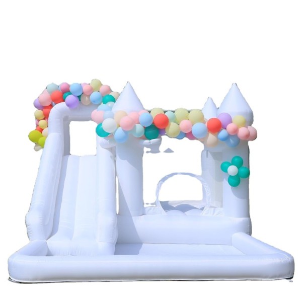 White Wedding Inflatable Bounce House with Slide and Custom Decorations for Events