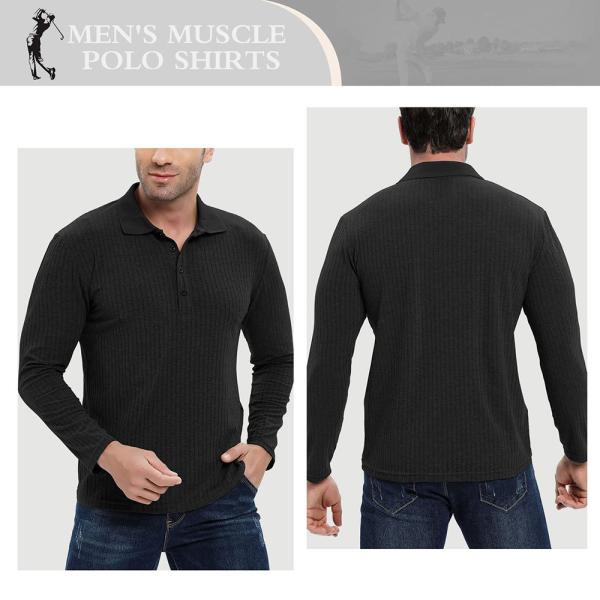 Camiseta de polo personalizada de costelas de tricô de músculo masculino de manga longa camiseta de treino para ginásio e golfe