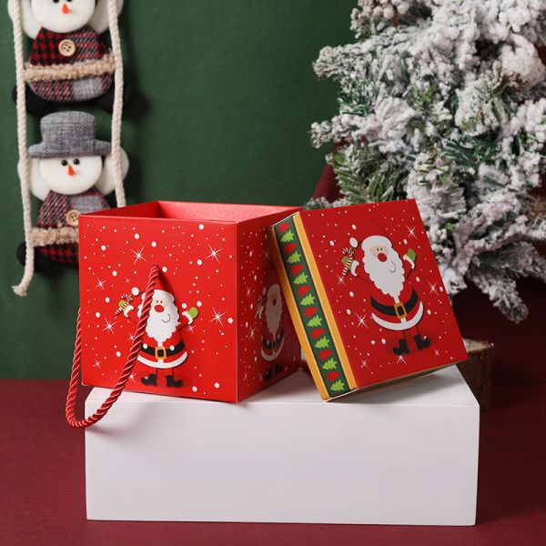 Christmas Santa Face Apple Gift Box Set Red Paper Packaging Festive Carry Handle Design Sturdy Christmas Eve Gift Box