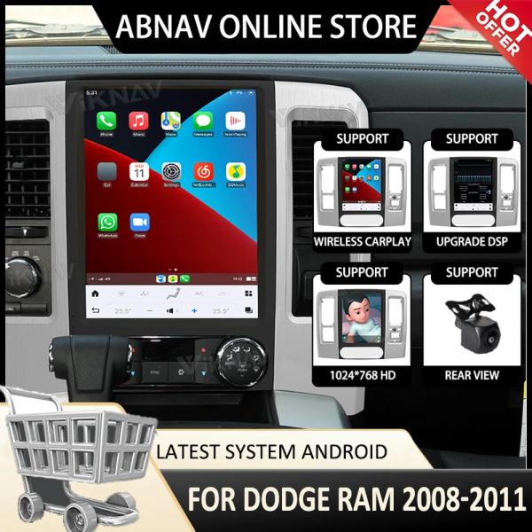 Viknav Car Radio For Dodge Ram (2008 2009 2010 2011) 12.1 inch Android 13 Auto Upgrade IPS LCD Screen Touch Multimedia