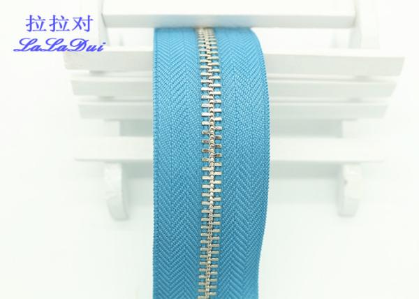 Close End Metal Two Way Head To Head Zipper , Shiny Silver Teeth Double Coil Zipper
