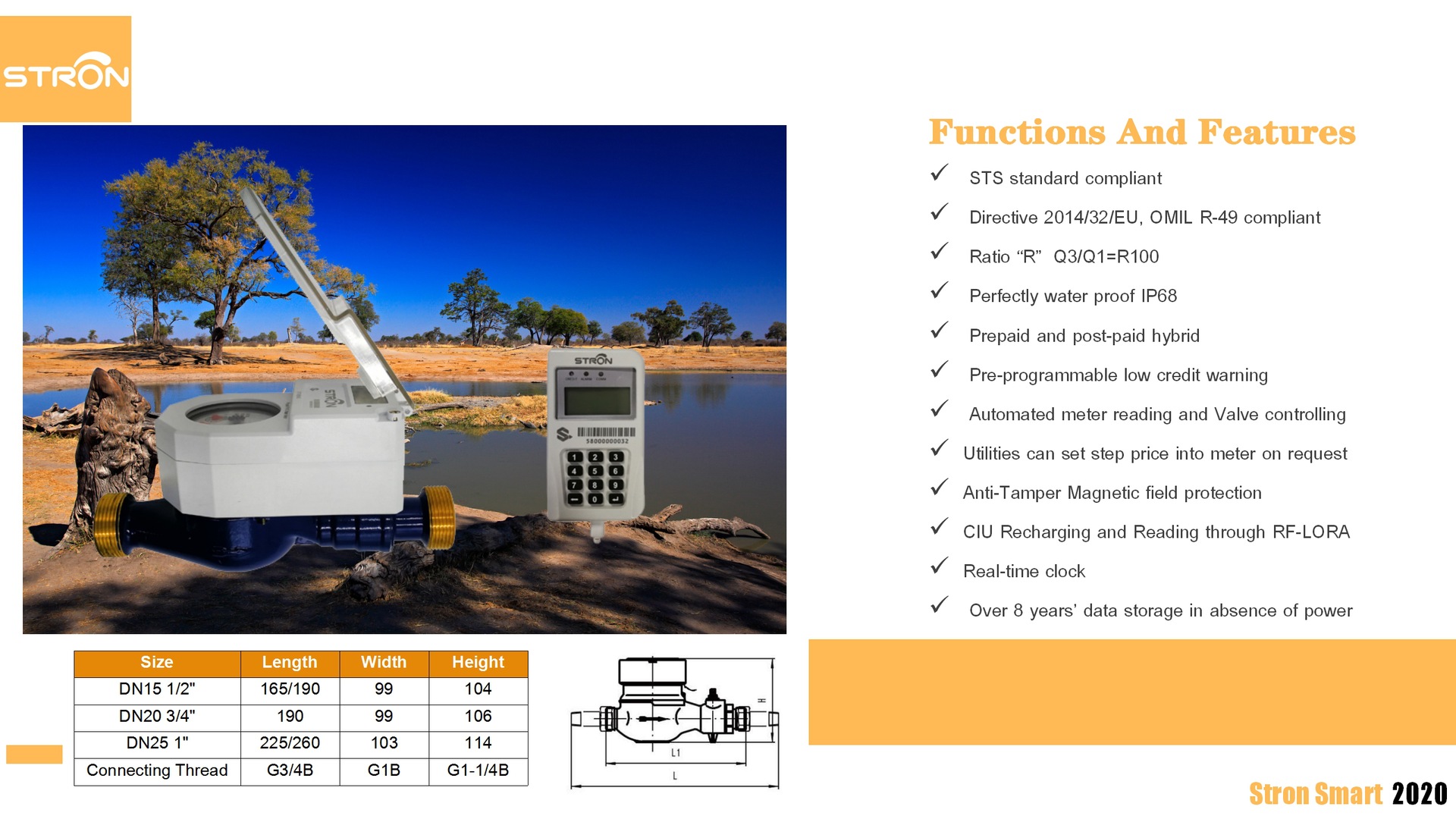 1/2 Inch Split Keyboard Prepaid Water Meter with 7.8l/h Flow Rate and Refusal Tendering
