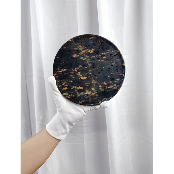 Luxury Round Marble Plate Plum Wearproof Blossom Jade Marble Tray